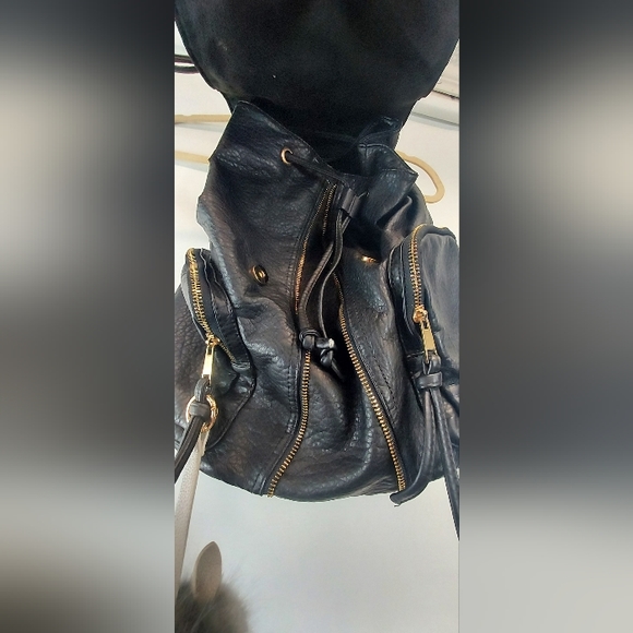 Leather Backpack Purse w/ large Pom Pom - Picture 3 of 6